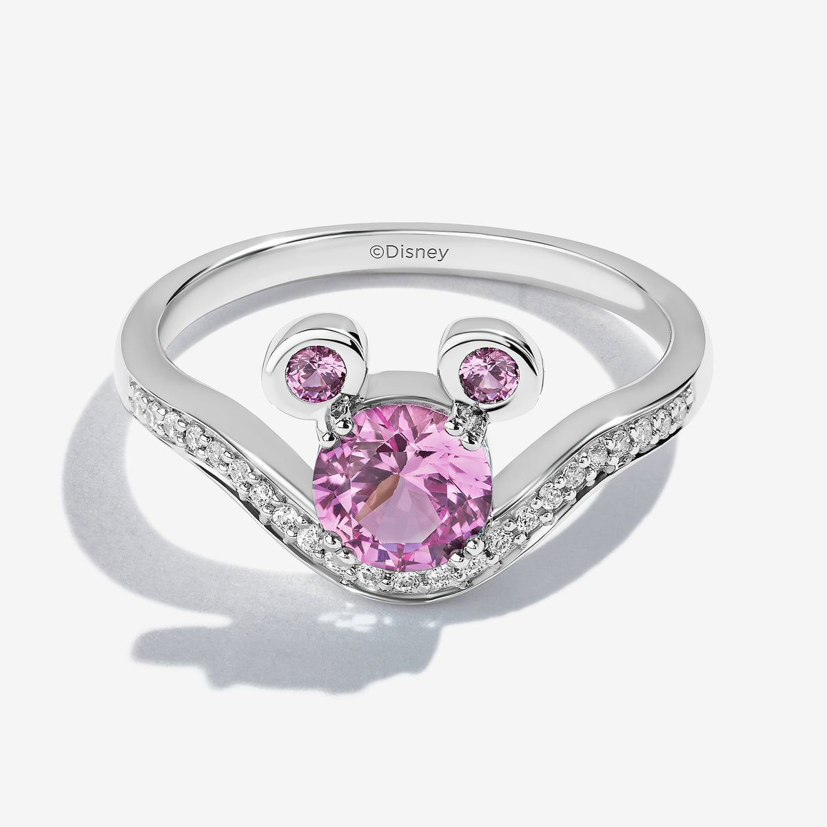 Disney Mickey Mouse Inspired Created Pink Sapphire & Diamond Ring 1/6 Cttw | Disney Fine Jewelry 6