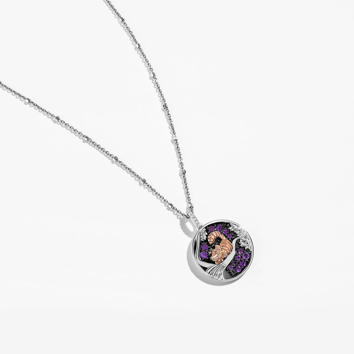 Disney The Little Mermaid Iconic Inspired Diamond Coin Necklace Pendant in Sterling Silver and 10K Rose Gold 1/20 Cttw | Disney Fine Jewelry